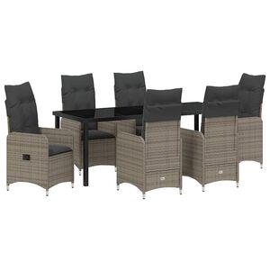 vidaXL Tuin eettafelset met kussen 7 pcs Grijs poly rattan