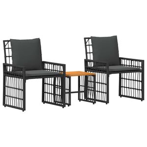 vidaXL Buitenmeubelset 3 st Zwart en Donkergrijs Staal en Poly Rattan