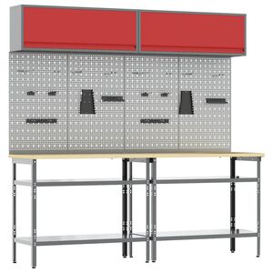 vidaXL Werkbankset 8 st Rood en Grijs Gepoedercoat staal