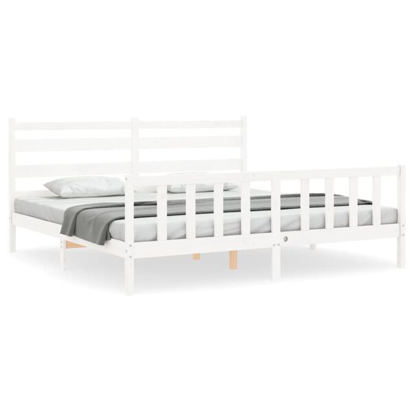 vidaXL Bedframe met hoofdbord massief hout wit 180x200 cm