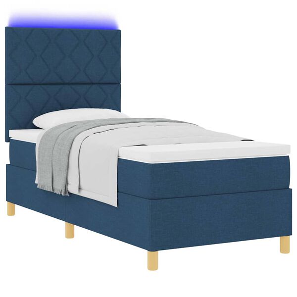 vidaXL LED Box Spring Bed met matras Blauw 100 x 200 cm Stof