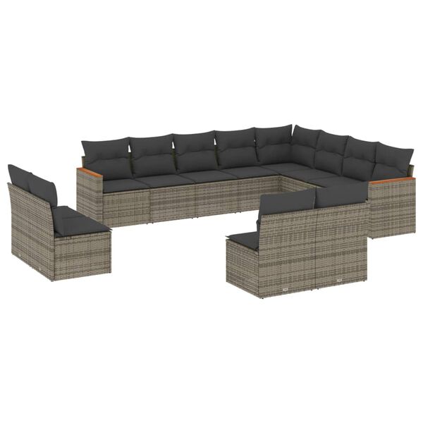 vidaXL 12-delige Loungeset met kussens poly rattan grijs