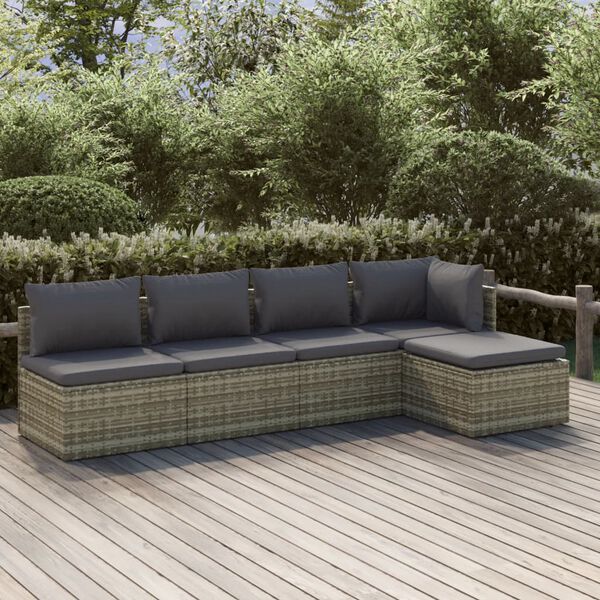 vidaXL 5-delige Loungeset met kussens poly rattan grijs