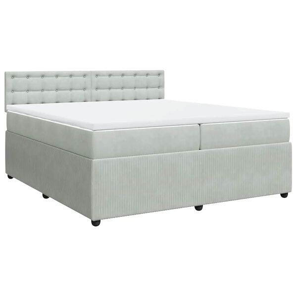 vidaXL Boxspring met matras fluweel lichtgrijs 200x200 cm