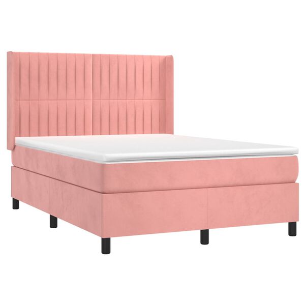 vidaXL Boxspring met matras en LED fluweel roze 140x200 cm