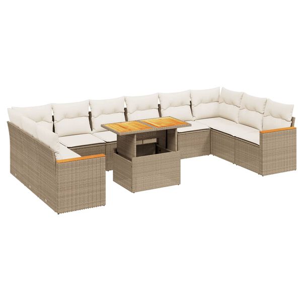 vidaXL 11-delige Tuinset met kussens poly rattan beige