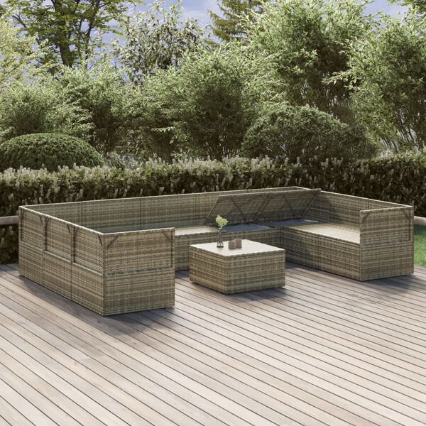 vidaXL 10-delige Loungeset met kussens poly rattan grijs