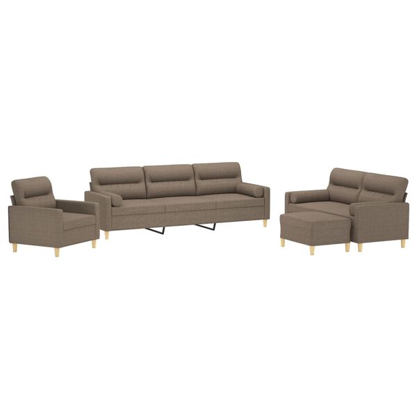 vidaXL 4-delige Loungeset met sierkussens en kussens stof taupe