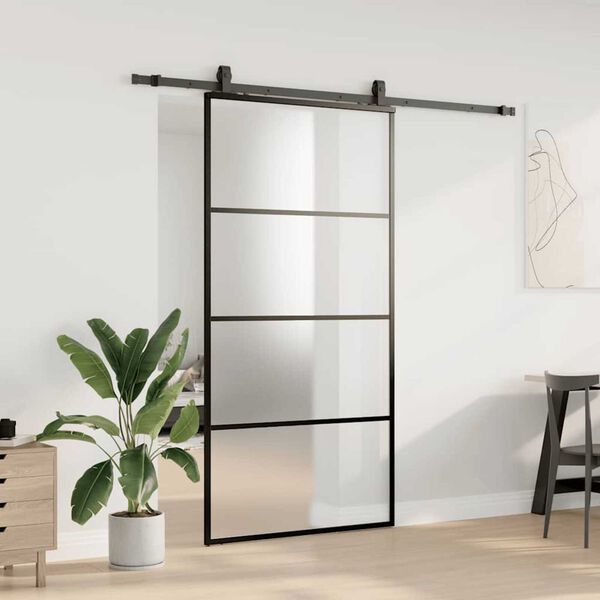 vidaXL Schuifdeur met beslagset 102,5x205 cm ESG glas zwart