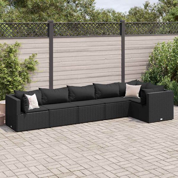 vidaXL 6-delige Loungeset met kussens poly rattan zwart