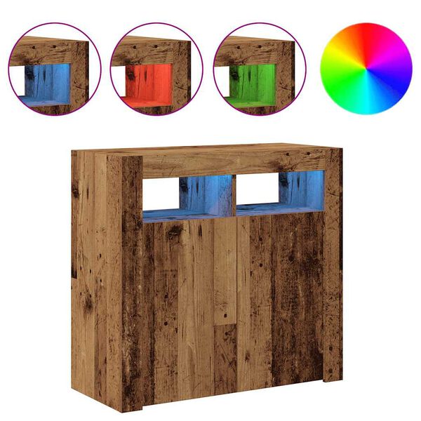vidaXL Dressoir met LED-verlichting 80x35x75 cm bewerkt hout oud hout