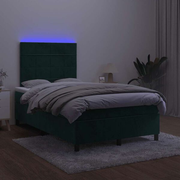 vidaXL Boxspring met matras en LED fluweel donkergroen 120x190 cm