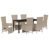 vidaXL Tuin eettafelset met kussen 7 pcs Beige poly rattan