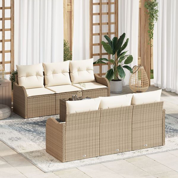 vidaXL Tuin Sofa Set 7 pcs Beige en Cr&egrave;me Poly rattan, staal en glas