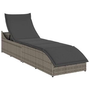 vidaXL Ligstoel inklapbaar met kussen opbergruimte poly rattan grijs