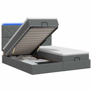 vidaXL Ottoman Bed met Matrassen en LED Donkergrijs 160 x 200 cm Stof