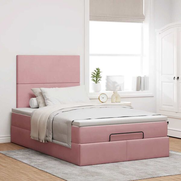 vidaXL Ottoman bed met matrassen en LED's 120x190cm fluweel roze