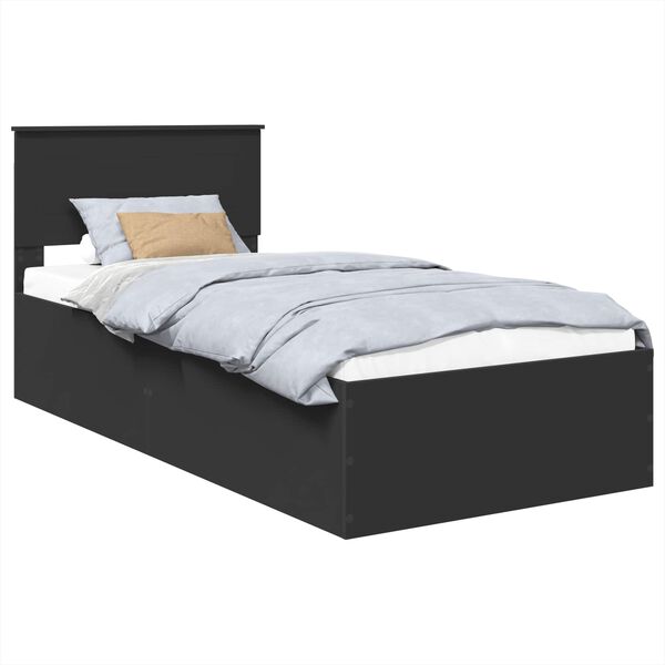 vidaXL Bedframe met hoofdeinde Zwart 75 x 190 cm Bewerkt hout