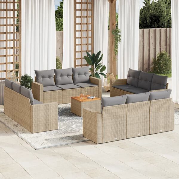 vidaXL 13-delige Loungeset met kussens poly rattan beige