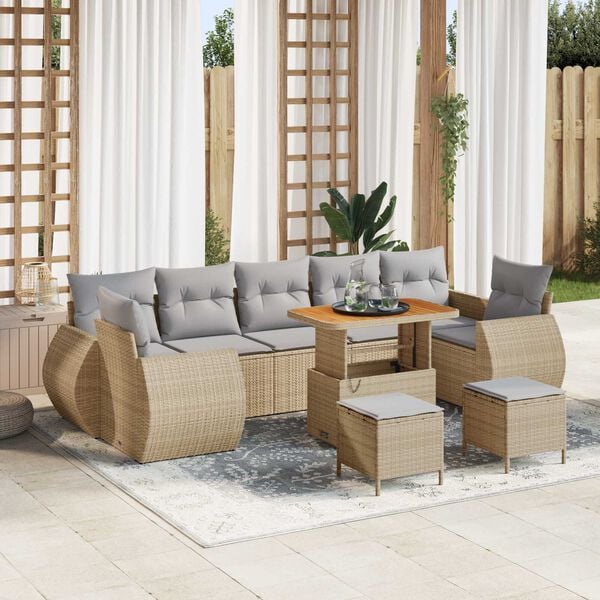 vidaXL Tuinbankenset 10 pcs Beige poly rattan