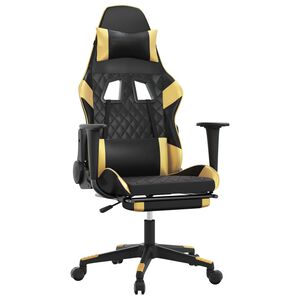 vidaXL Gamestoel met voetensteun kunstleer zwart en goudkleurig