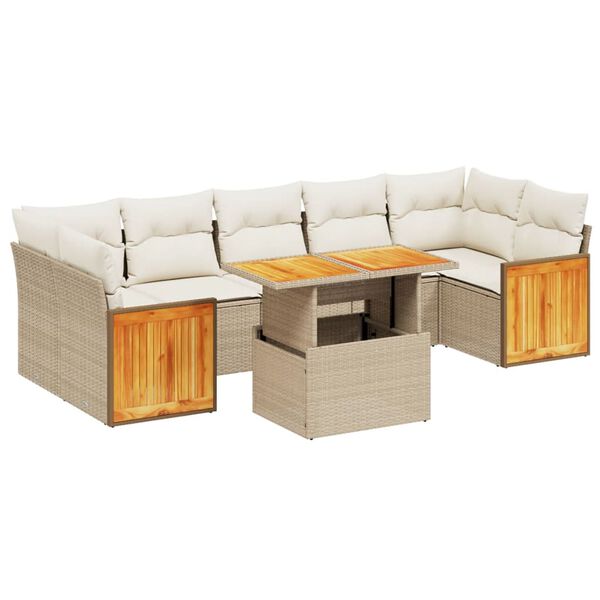 vidaXL 8-delige Loungeset met kussens poly rattan beige