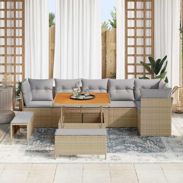 vidaXL Tuin Sofa Set 9 pcs Beige poly rattan