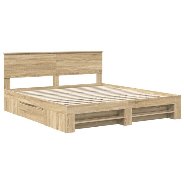 vidaXL Bedframe met hoofdeinde Sonoma Eiken 200 x 200 cm Bewerkt hout