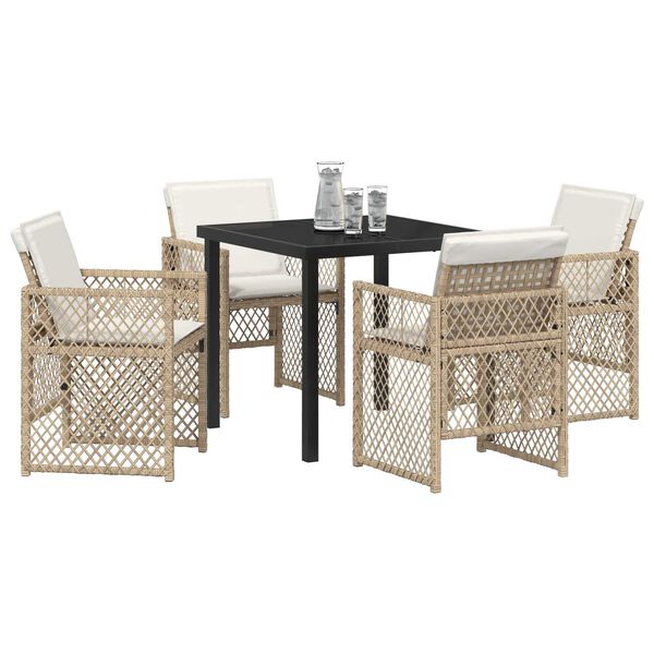 vidaXL Tuin eettafelset 5 pcs Beige poly rattan