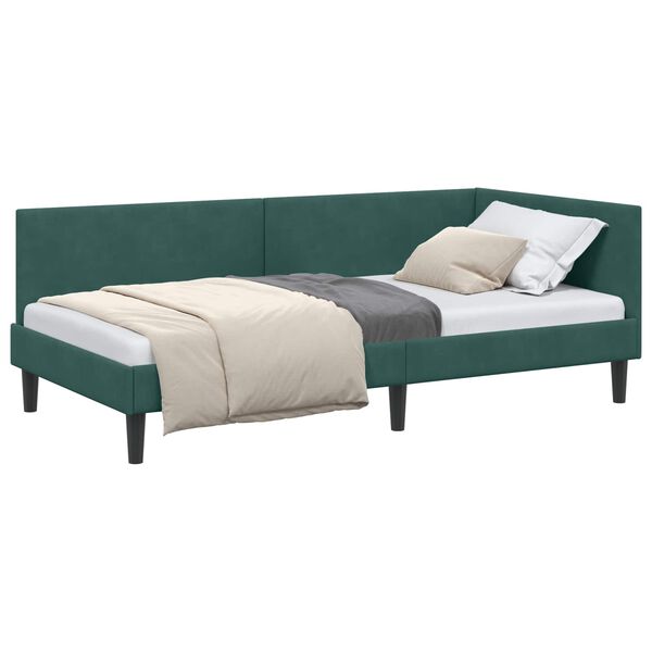 vidaXL Hoekbedframe Donkergroen 100 cm x 200 cm VelvetenPlywood