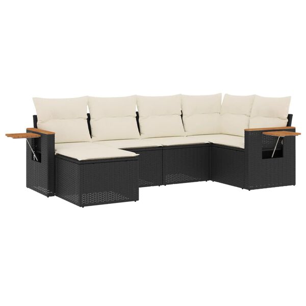 vidaXL 6-delige Loungeset met kussens poly rattan zwart