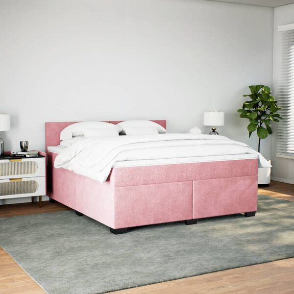 vidaXL Boxspring met matras fluweel roze 180x200 cm