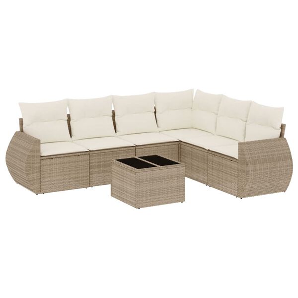 vidaXL 7-delige Loungeset met kussens poly rattan beige