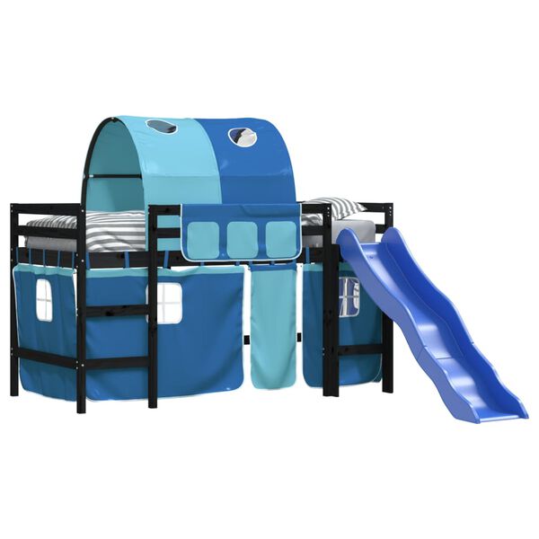 vidaXL Kinderhoogslaper met tunnel 90x190 cm massief grenenhout blauw
