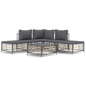 vidaXL 6-delige Loungeset met kussens poly rattan antracietkleurig