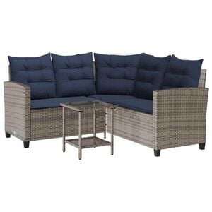 vidaXL Tuinbank met tafel en kussens L-vormig poly rattan grijs
