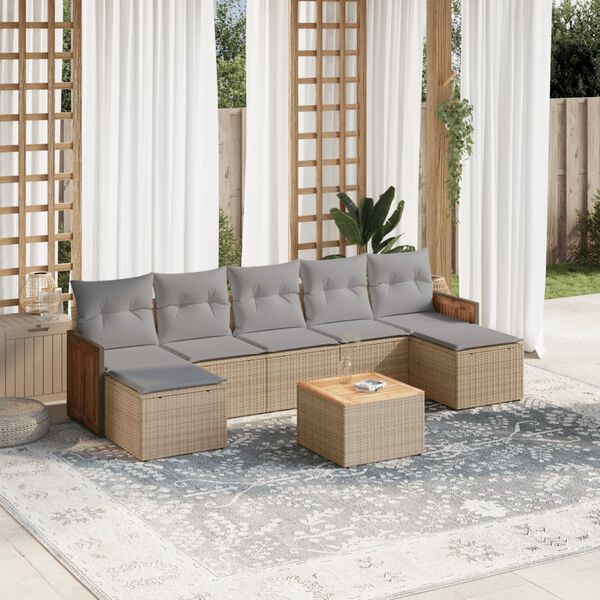 vidaXL 8-delige Loungeset met kussens poly rattan beige