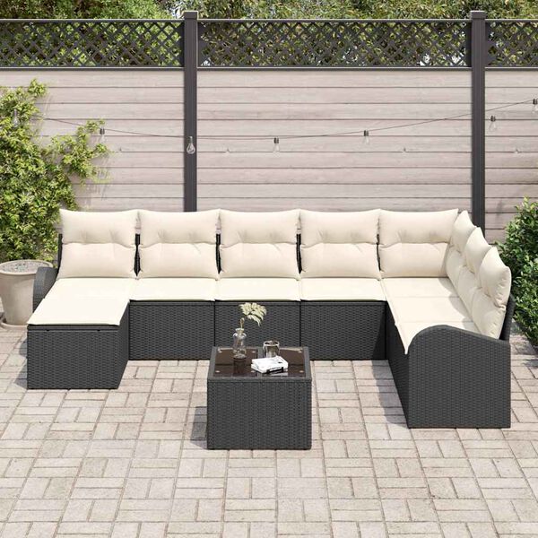 vidaXL Tuin Sofa Set met kussen 9 pcs Zwart Poly riet