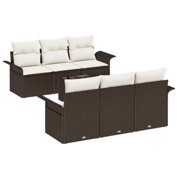 vidaXL Tuin Sofa Set met kussen 7 pcs Bruin poly rattan