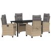 vidaXL Tuin eettafelset met kussen 5 pcs Beige poly rattan