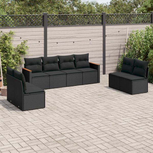 vidaXL 8-delige Loungeset met kussens poly rattan zwart