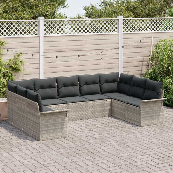 vidaXL Tuin Sofa Set met opslag 9 pcs Lichtgrijs poly rattan