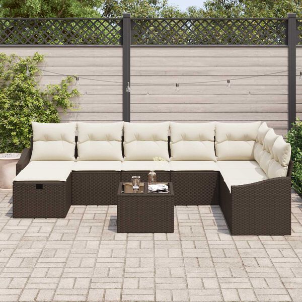 vidaXL Tuin Sofa Set met kussen met opslag 9 pcs poly rattan