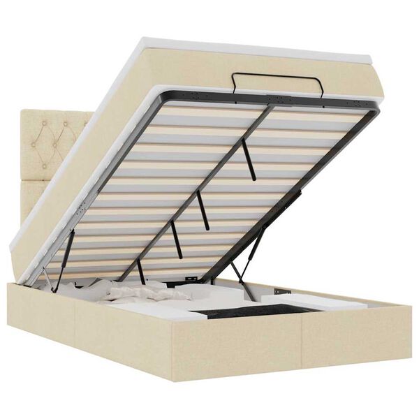 vidaXL Ottoman bed met matras en LED's 120x190cm stof cr&egrave;mekleurig