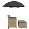 vidaXL Tuinbank 2-zits met parasol en voetenbanken poly rattan beige