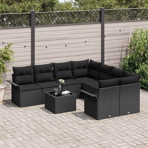 vidaXL Tuin Sofa Set 9 pcs Zwart Poly riet