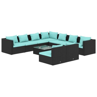 vidaXL 10-delige Loungeset met kussens poly rattan zwart