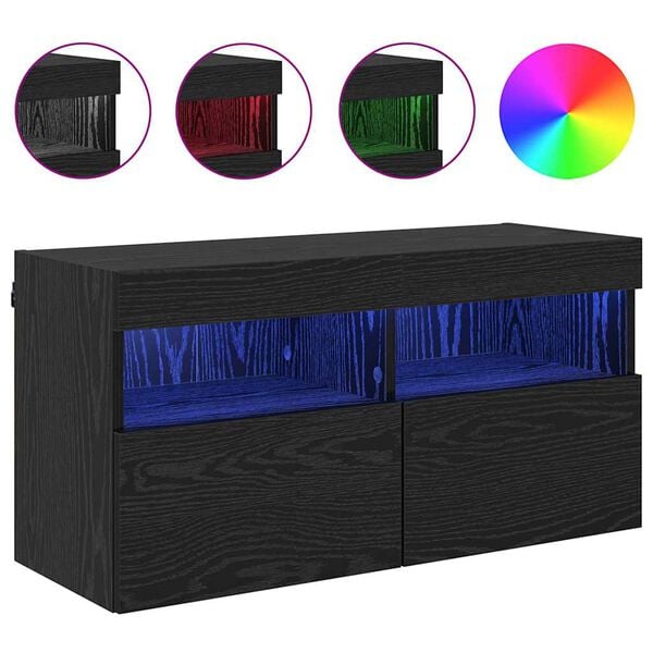 vidaXL TV Wandkast Zwart Eiken 80 x 30 x 40 cm Bewerkt hout