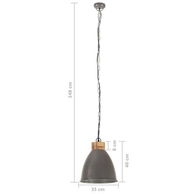 vidaXL Hanglamp industrieel E27 35 cm ijzer en massief hout grijs