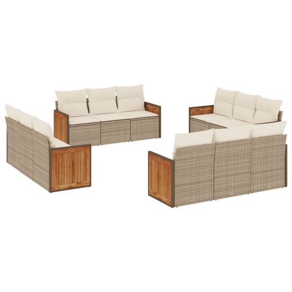 vidaXL 12-delige Loungeset met kussens poly rattan beige